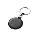 Minimalist Black Leather Round Keychain with Metal Ring
